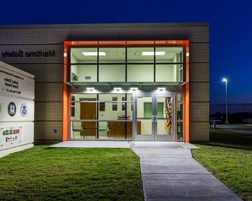 Nighttime photo of MSST Houston building entry